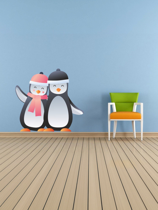 Sai Designs White & Pink Couple Penguins Wall Sticker