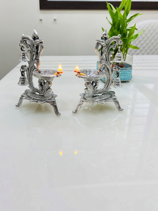 RKONECT Set Of 2 Peacock-Diya-With-Bell