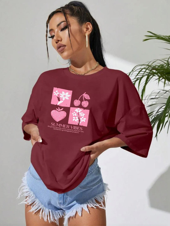 SZN Women Printed Drop-Shoulder Sleeves T-shirt