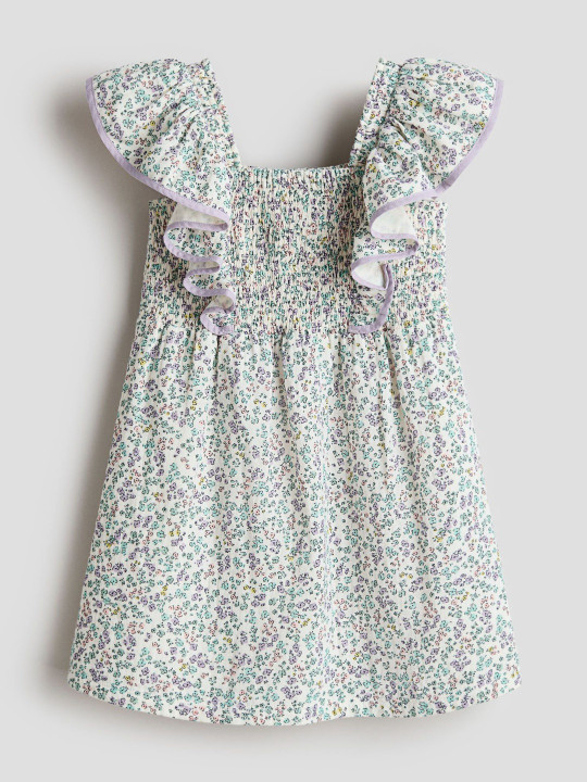 H&M Smocked Flounce-Trimmed Dress