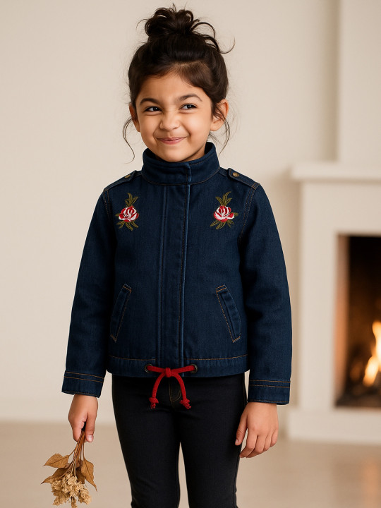 TALES & STORIES Girls Blue Solid Denim Jacket