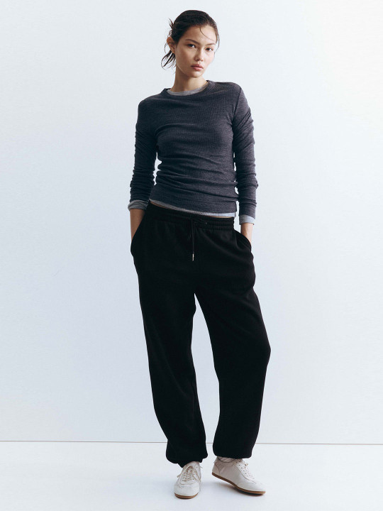 Women Black Cotton-Blend Sweatpants