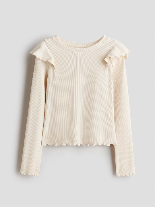 H&M Girls Frill-Trimmed Cotton Top Tops