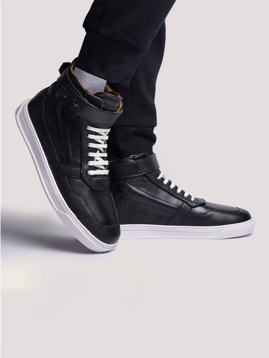 ZEESH Men Round Toe Lightweight Leather Sneakers