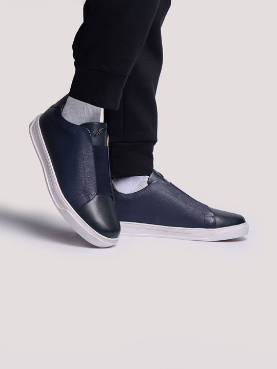 ZEESH Men Leather Slip-On Sneakers