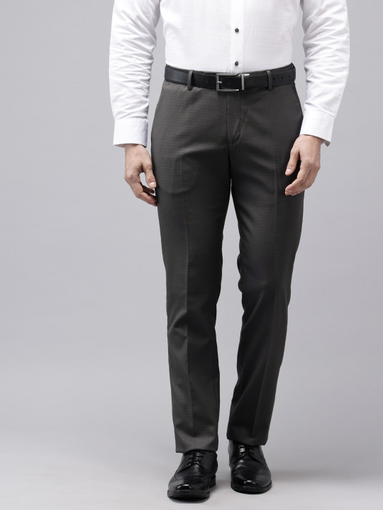 Arrow Men Self Design Checked Hudson Tailored Fit Formal Trousers