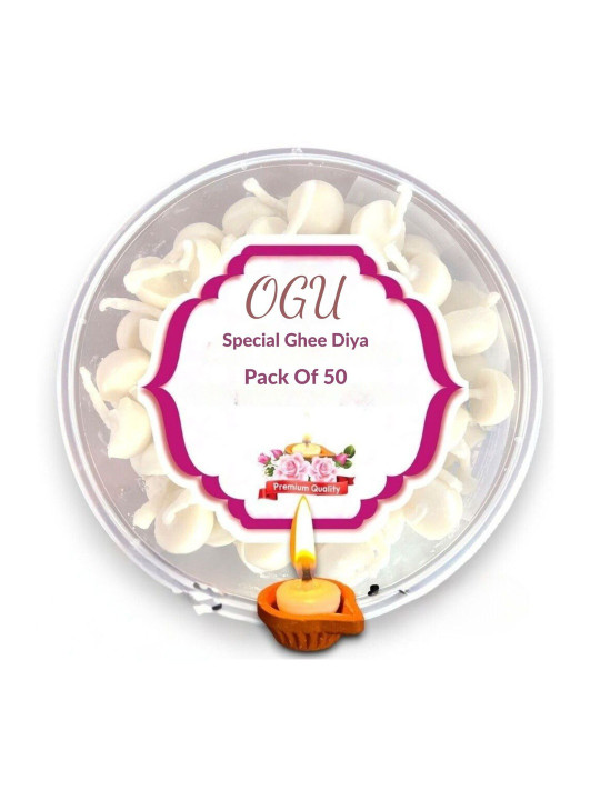 OGU 50-Pieces White Pure Ghee Diya Batti