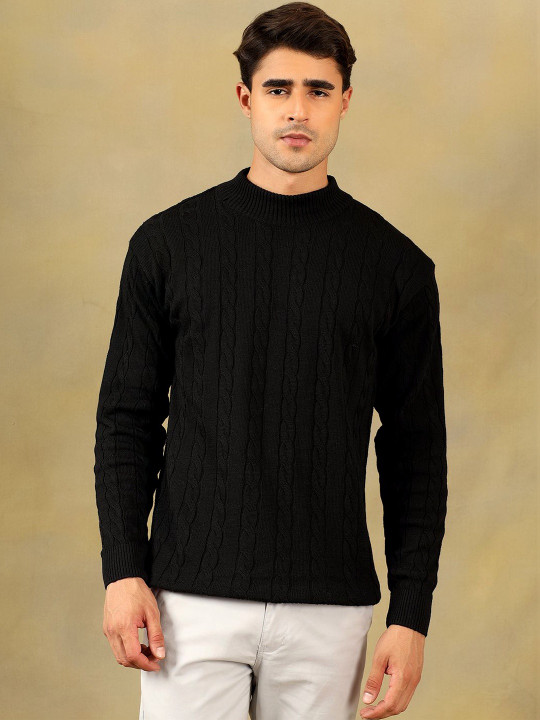 Roadster The Lifestyle Co Self Design Cable Knit High Neck Sweater