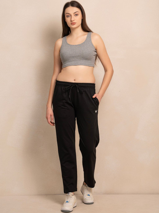 TITTLI Knitted Cotton Fabric 240 GSM Heavy Quality Black Color Regular Fit Track Pant For Women