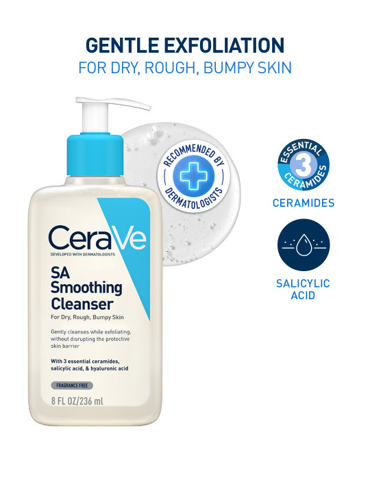 CeraVe SA Smoothing Cleanser Face wash with Salicylic Acid for Dry & Bumpy Skin - 236 ml