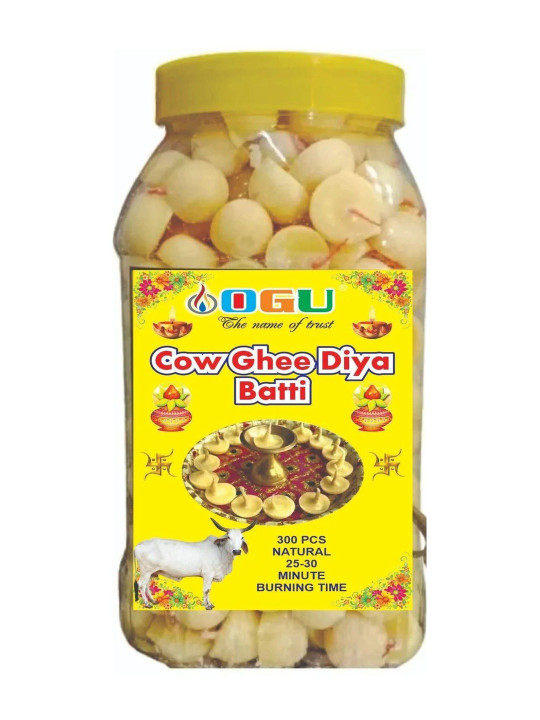 OGU Yellow 300-Pieces Pure Ghee Diya Batti