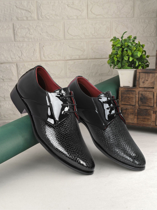 House of Pataudi Men Textured Pointed Toe Lace-Ups Derbys Formal Shoes