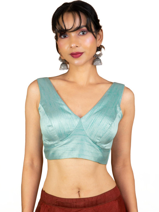 FIGURES DESIGNER Cotton V-Neck Sleeveless Saree Blouse
