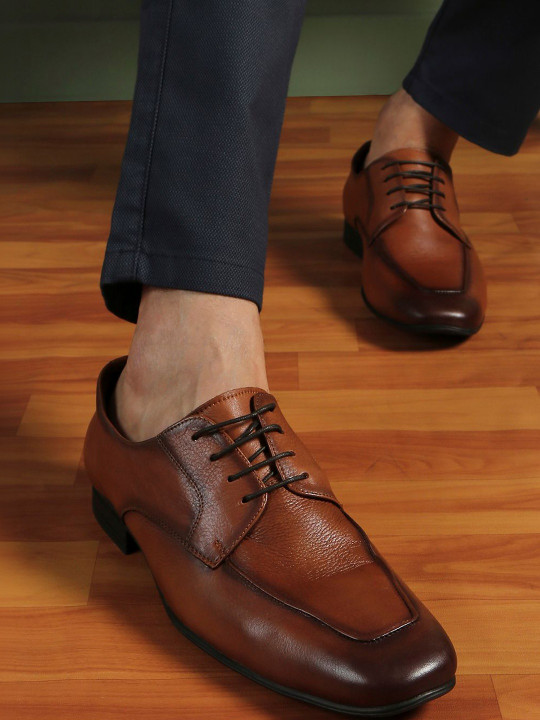 ATESBER by Inc.5 Brown & Black Solid Leather Derbys