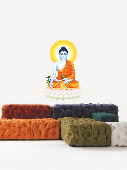 Sai Designs Orange-Colored & Blue Bhudha Ji Wall Sticker