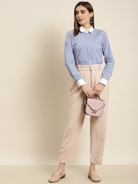 Gingham check shirt with tailored trousers for work