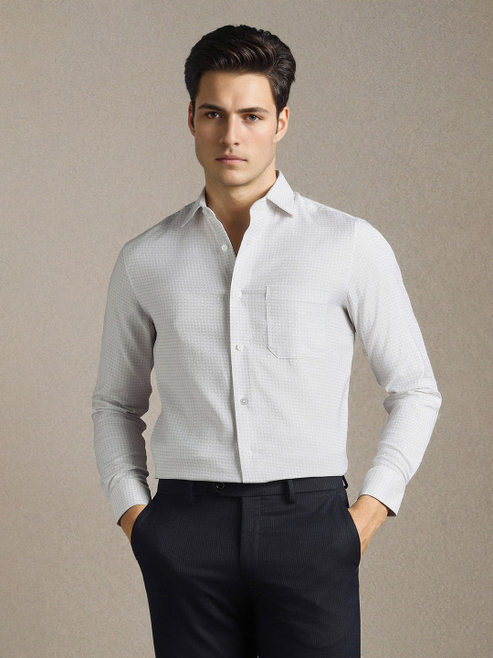 Louis Philippe Classic Fit Geometric Printed Pure Cotton Formal Shirt