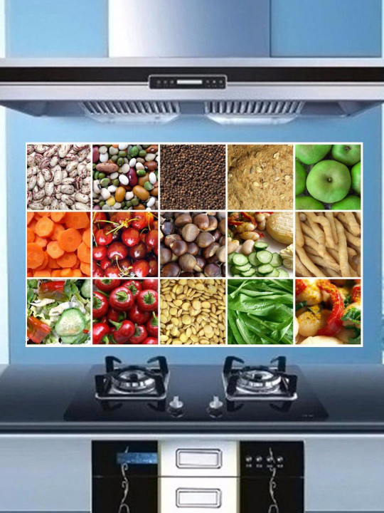 Sai Designs Green & Red Food Printed Waterproof Kitchen Wall Stickers