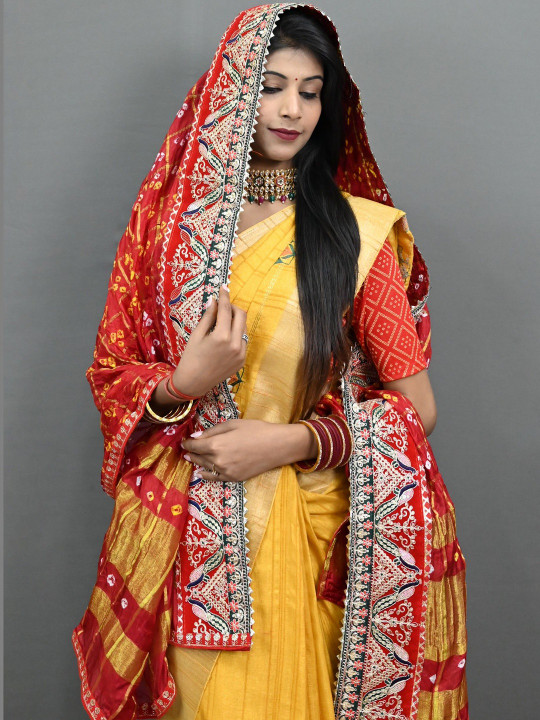 Ranisatiya creation Red Embroidered Dupatta