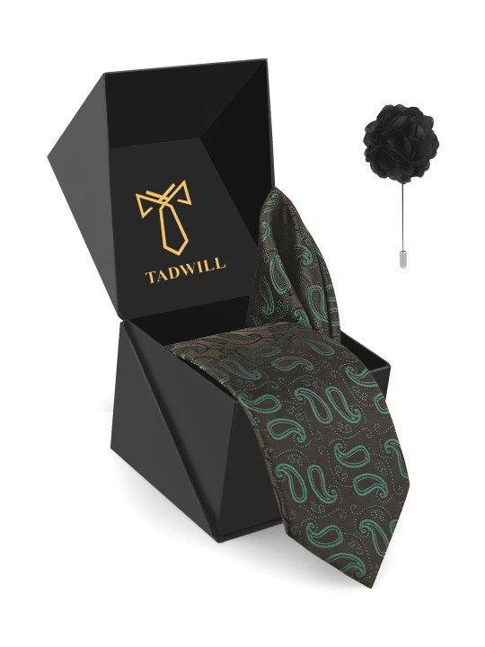 TADWILL Men Accessory Gift Set Of Tie With Lapel Pin & Pocket Square
