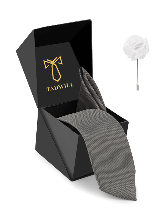 TADWILL Men Accessory Gift Set Of Tie With Lapel Pin & Pocket Square