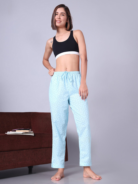 URBAN SCOTTISH Women Blue Printed Pure Cotton Lounge Pant