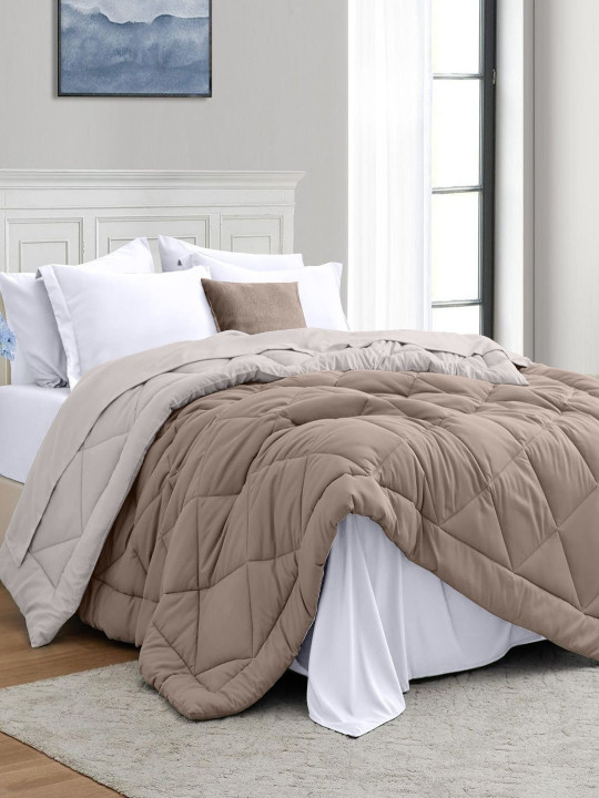 Sangria Beige Pure Microfibre Reversible 150 GSM Double AC Room Comforter