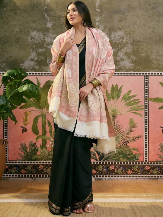 Sangria Pashmina Women Ethnic Motifs Paisley White shawl
