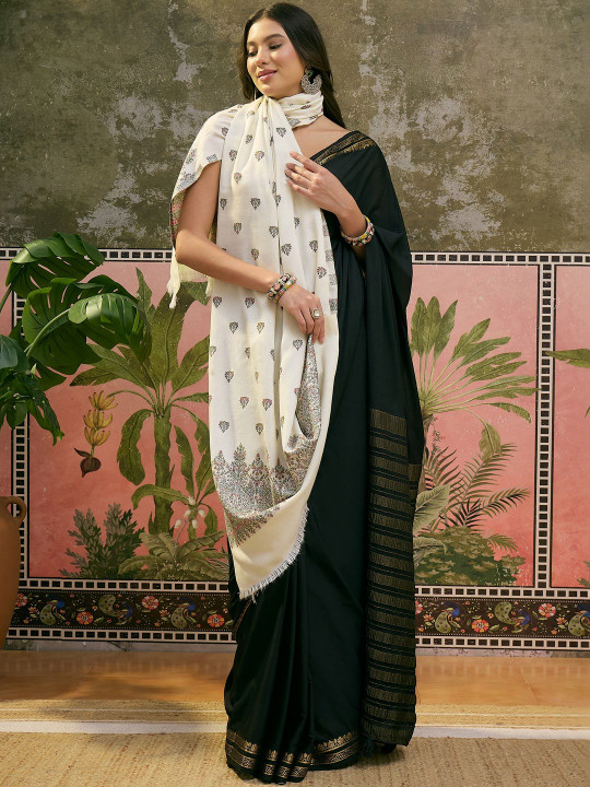 Sangria Pashmina Kashmiri kani White Shawl