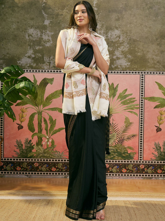 Sangria Pashmina Kashmiri kani White Shawl