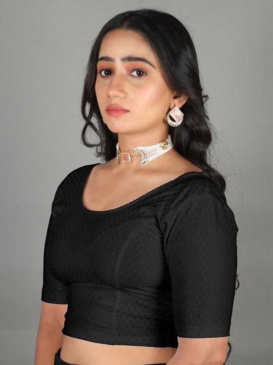 MISS WEARS Women's Regular Fit Readymade Stretchable Cotton Dobby Saree Blouse