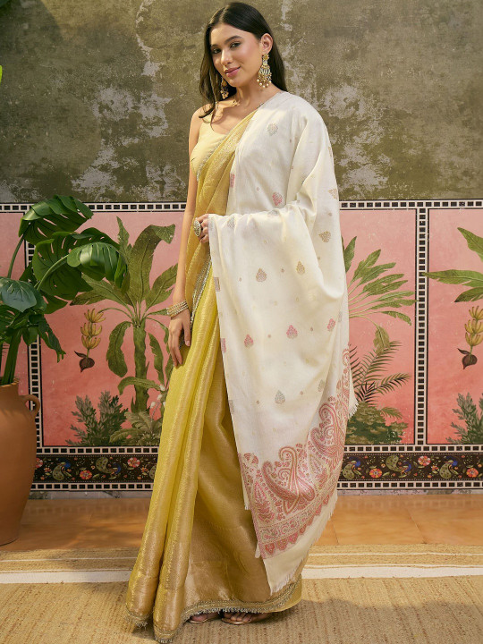 Sangria Women Pashmina Kashmiri Kaani Weave Side border Shawl