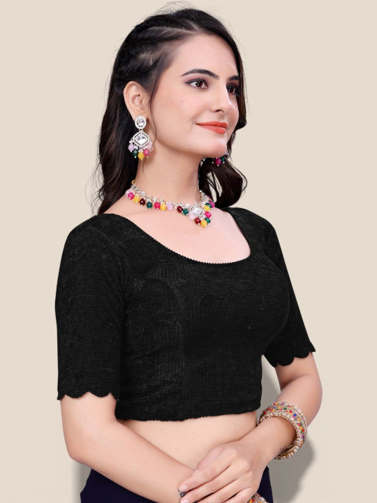 MISS WEARS Woven Design Round Neck Saree Blouse