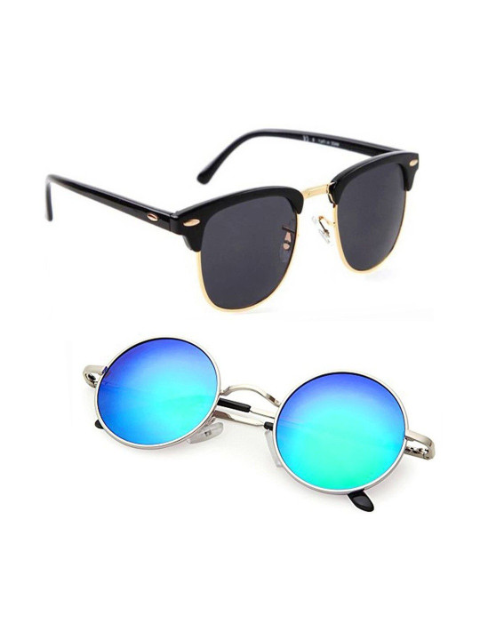 Elligator Men Blue Lens & Silver-Toned Round Sunglasses with