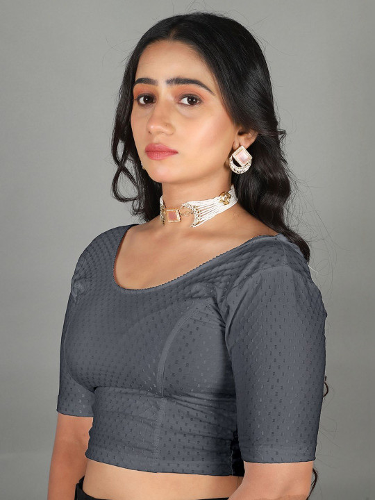 MISS WEARS Women's Regular Fit Readymade Stretchable Cotton Dobby Saree Blouse