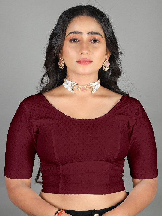 MISS WEARS Women's Regular Fit Readymade Stretchable Cotton Dobby Saree Blouse