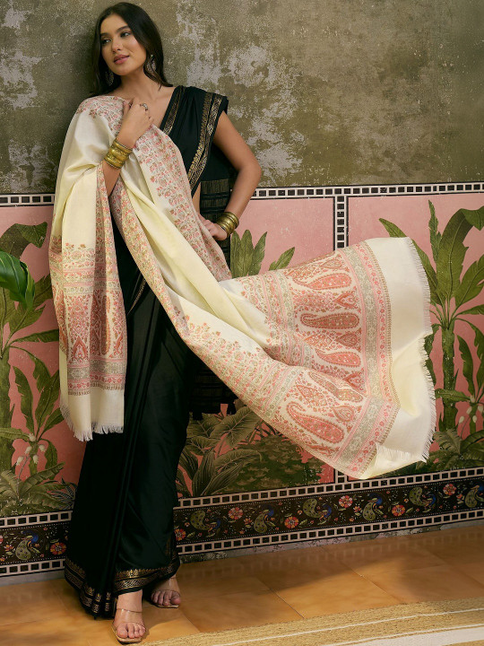 Sangria Women Pashmina Kashmiri Kaani Weave Side border Shawl