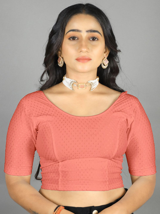 MISS WEARS Women's Regular Fit Readymade Stretchable Cotton Dobby Saree Blouse