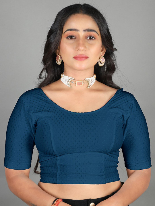 MISS WEARS Women's Regular Fit Readymade Stretchable Cotton Dobby Saree Blouse