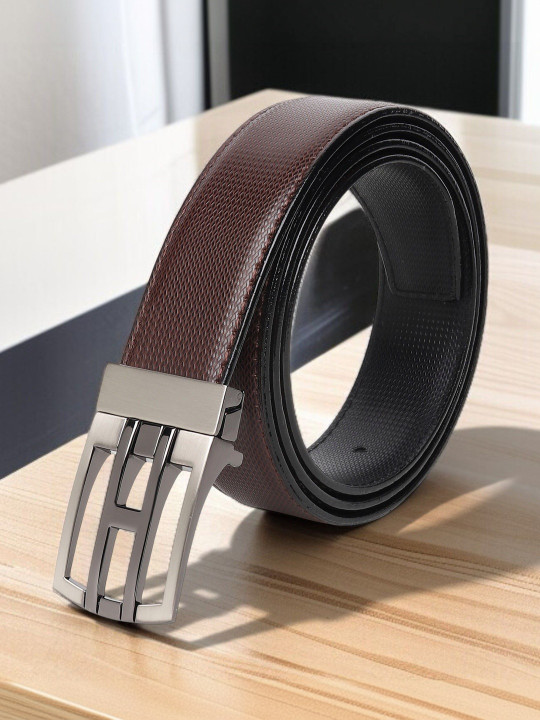 glitchez Men Textured PU Reversible Formal Belt