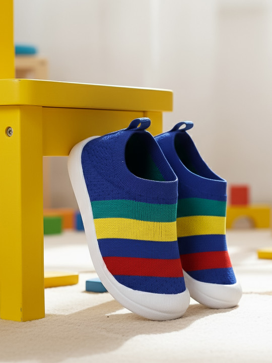 Khadims Kids Blue Yellow Colourblocked Slip-On Sneakers
