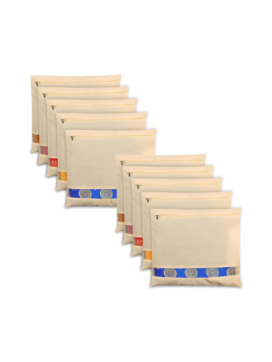 HOMESTIC Cream-Coloured 10 Pcs Cotton Single Saree Cover Multi-Utility Organisers