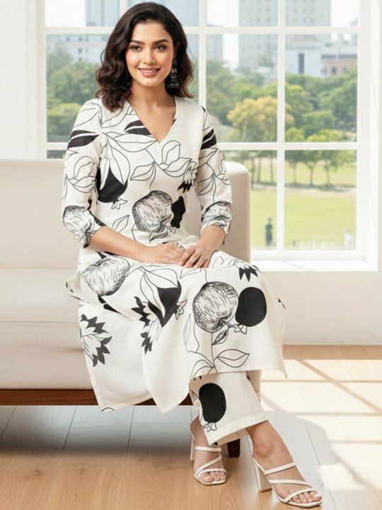 GoSriKi Women Floral Printed Regular Kurta with Trousers