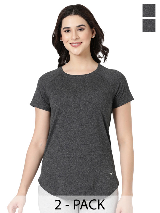 BLOSSOM Pack Of 2 Cotton Stretchable Hip Length Lounge Tshirts