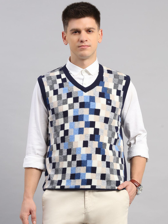 Monte Carlo Men Colourblocked Printed Woollen Sweater Vest