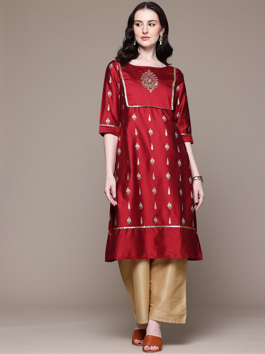 ZIYAA Floral Printed Gotta Patti Straight Kurta