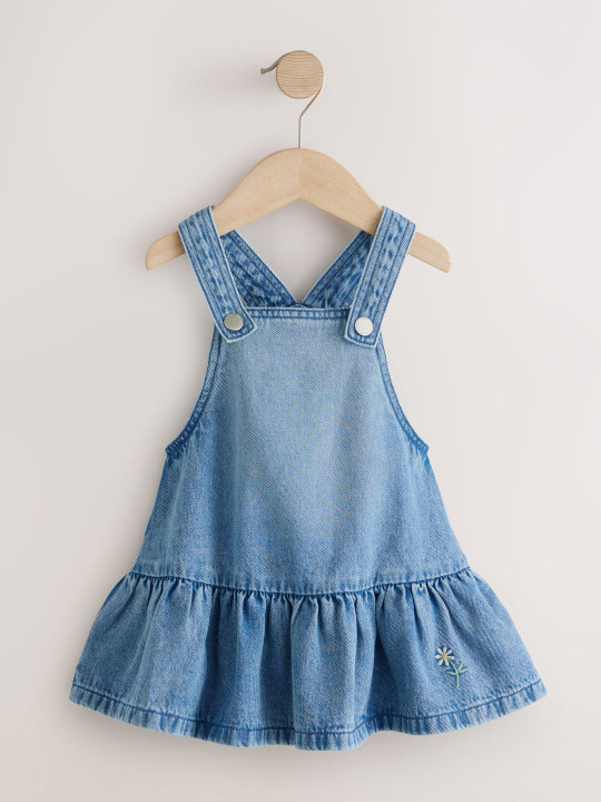 NEXT Denim Peplum Pure Cotton Pinafore Dress