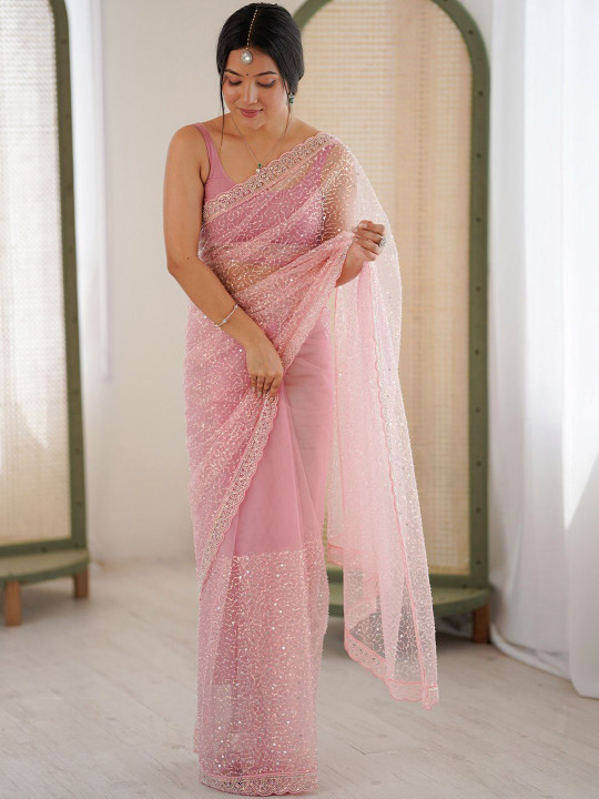 Anouk Embellished Sequinned Net Heavy Work Saree