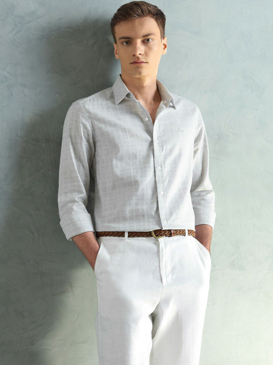 Arrow New York Men Slim Fit Windowpane Checks Checked Casual Shirt