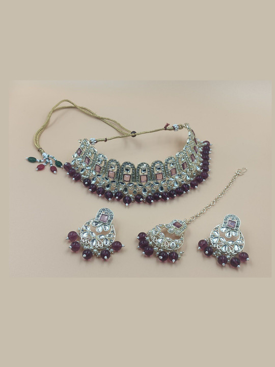 TRUST OUS Silver-Plated Artificial Stones and Beads Jewellery Set